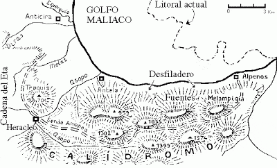 Mapa antiguo del lugar en el que tuvieron lugar las Batallas de las Termópilas