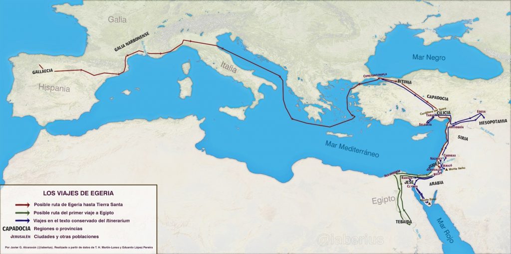 Mapa del itinerario de Egeria